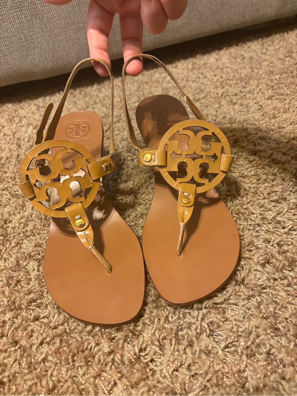 Tory Burch Holly Miller Leather Logo Kitten Heel Sandals